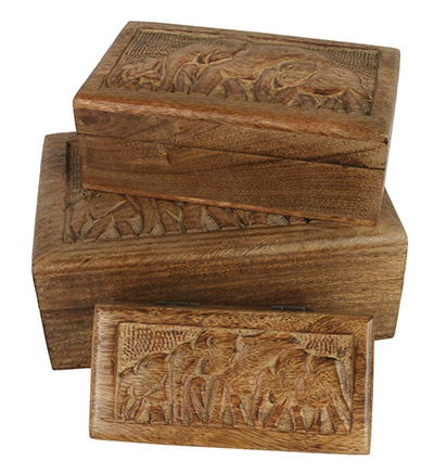 Mango Wood Elephant Design Set Of 3 Boxes